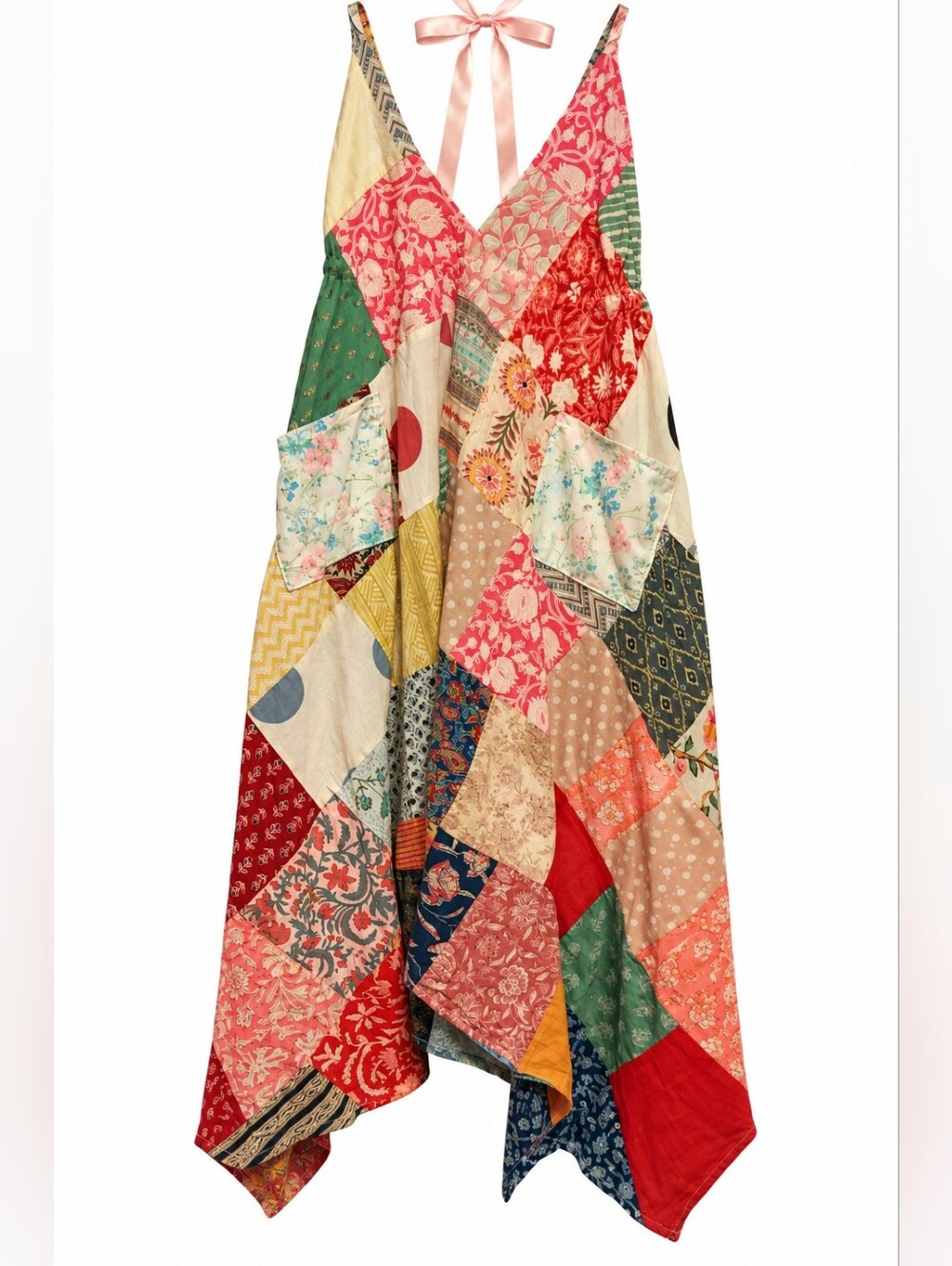 Patchwork Halter Adjustable Dress - Multicolor With Pockets